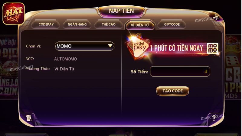 Nạp tiền qua ví điện tử