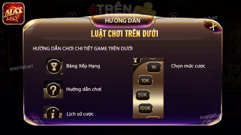 Quy tắc chơi mini game Trên Dưới Mayclub