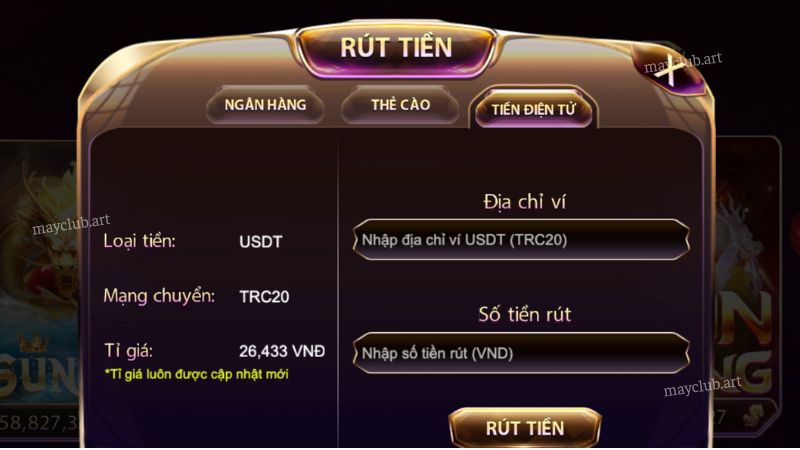 Rút tiền Mayclub qua tiền ảo
